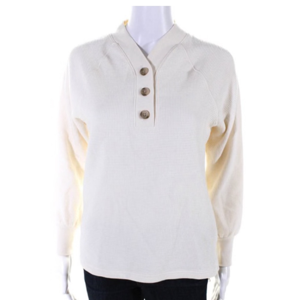 Madewell Womens Cotton Waffle Knit Long Sleeve Henley T shirt Cream Size XS